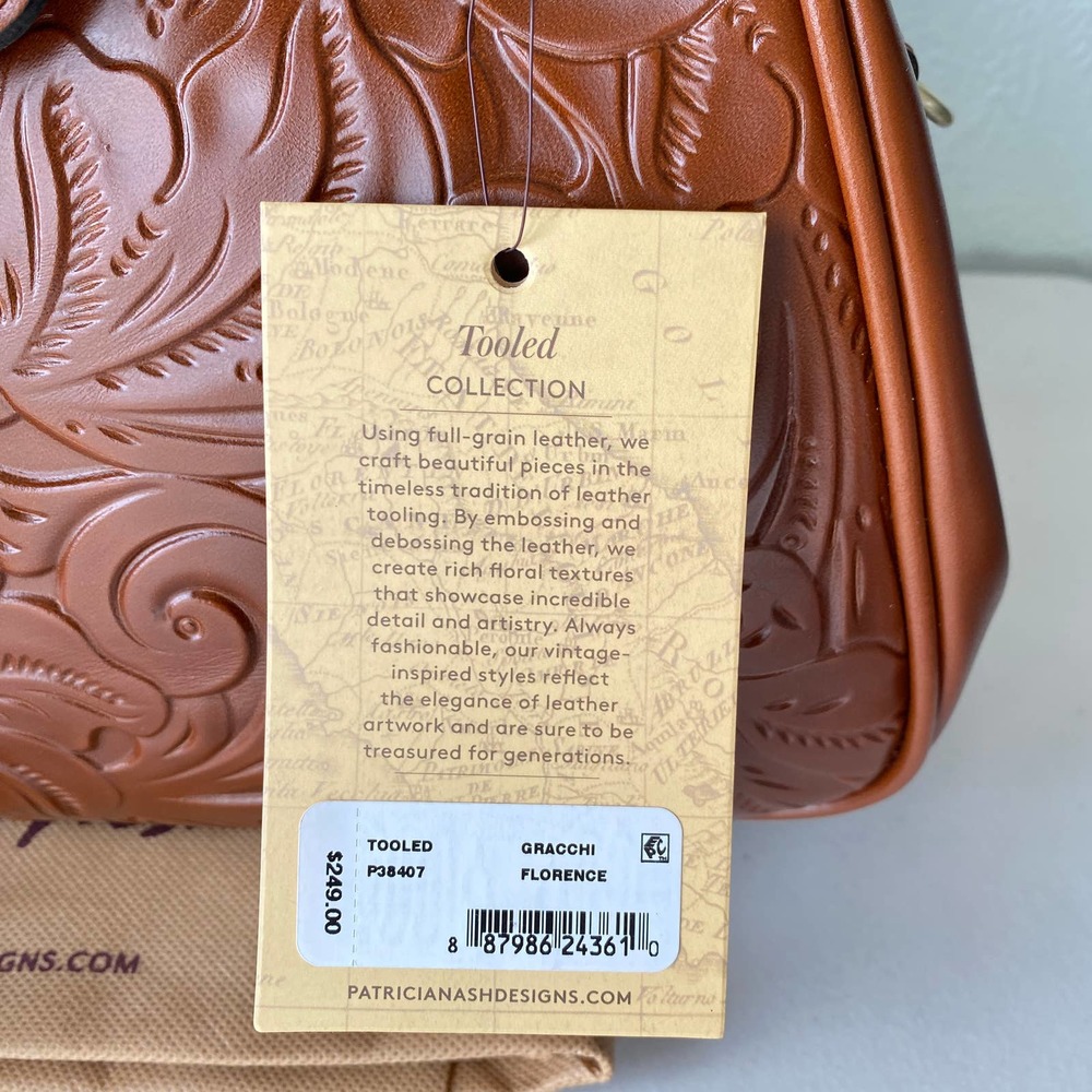 NWT Patricia Nash Gracchi Florence Tooled Leather Frame Satchel Brown P38407 - Picture 2 of 15
